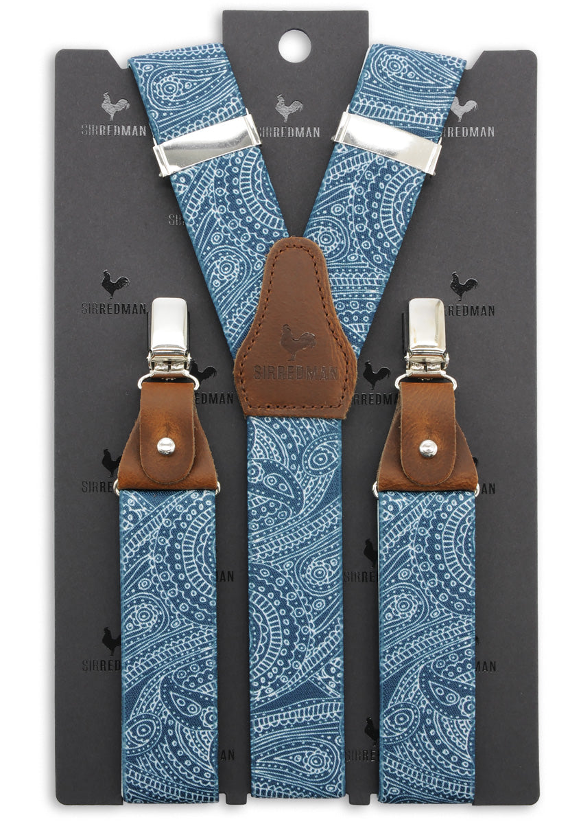 Luxury Suspenders Paisley Sketch Blue