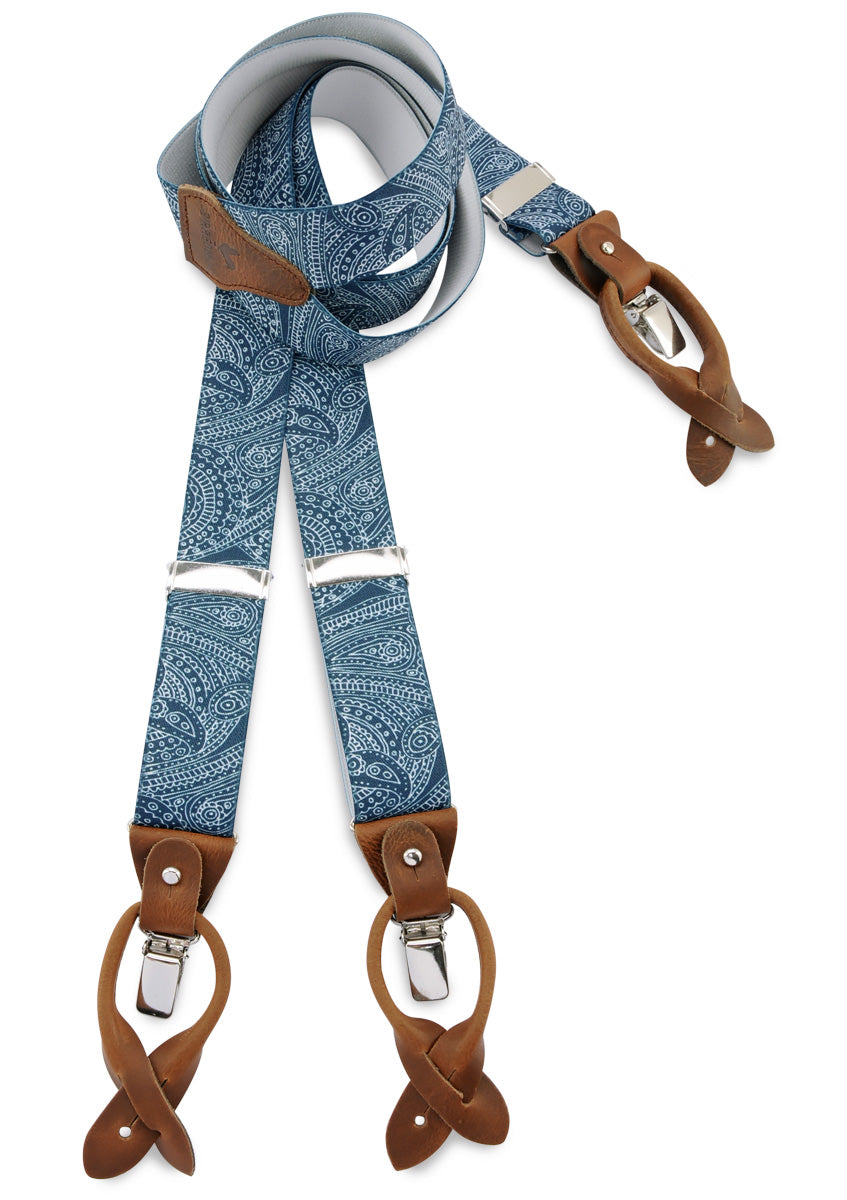 Luxury Suspenders Paisley Sketch Blue