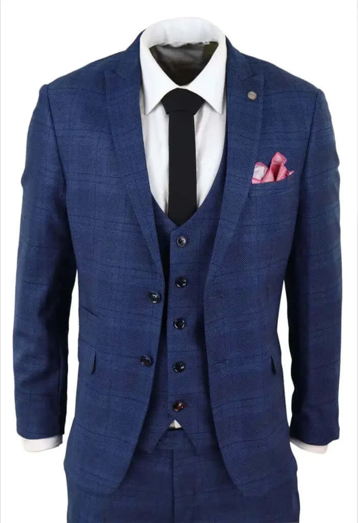 3-Piece Blue Suit Check Jerry