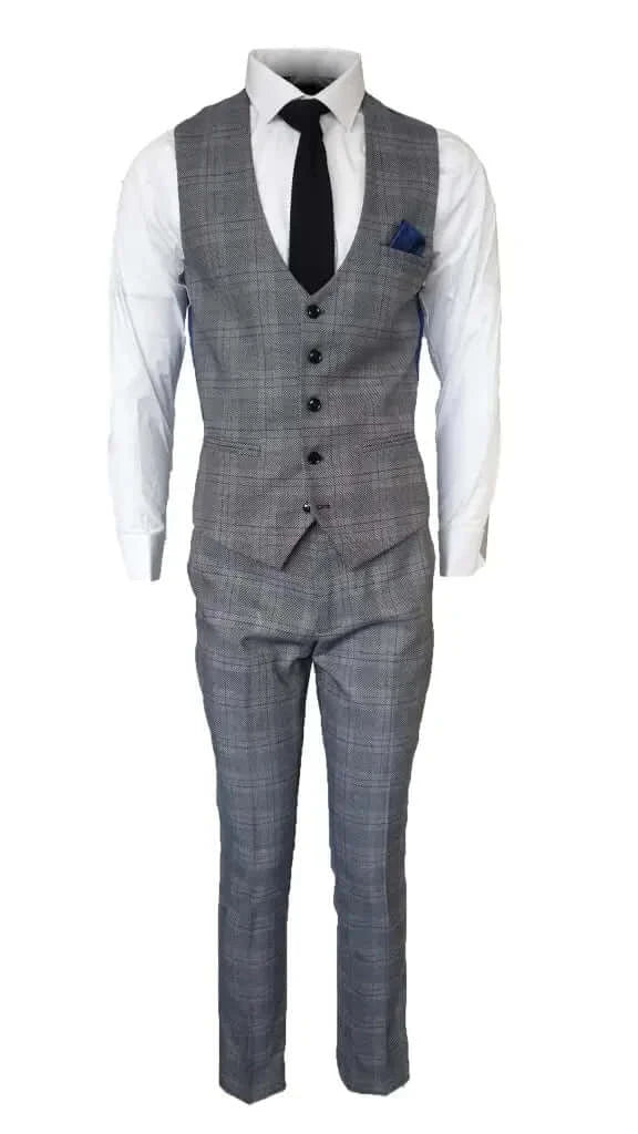 3-Piece Suit Check Jerry Grey