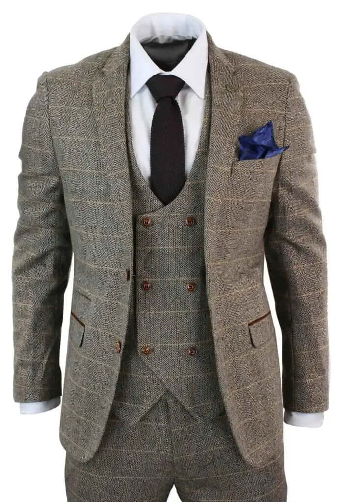 3-Piece Suit Double Breasted, Herringbone Brown Classic