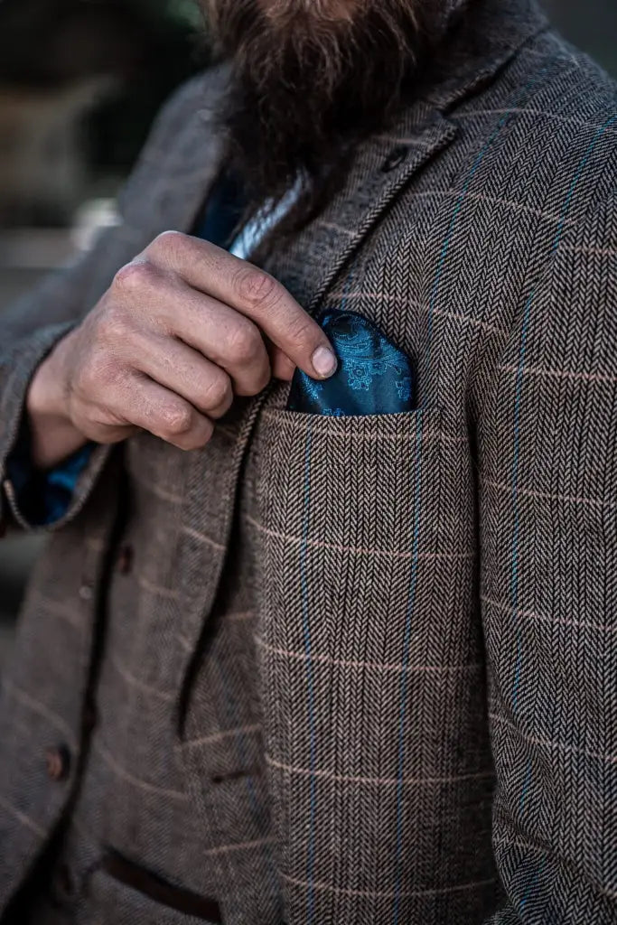 3-Piece Suit Double Breasted, Herringbone Brown Classic