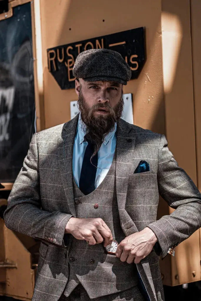 3-Piece Suit Double Breasted, Herringbone Brown Classic