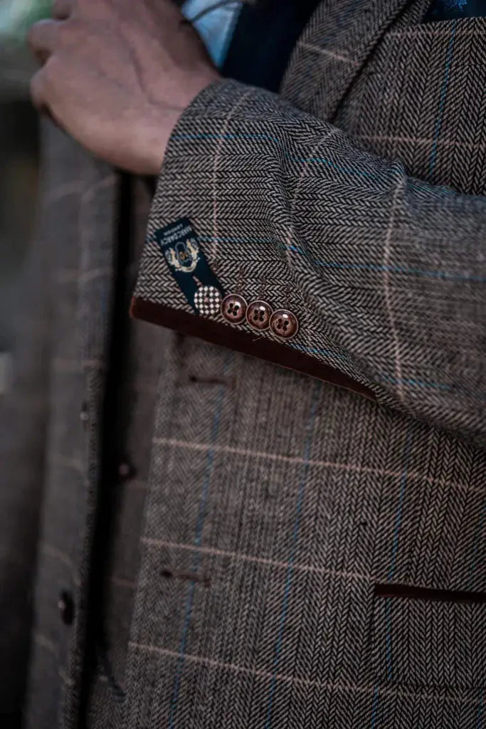 3-Piece Suit Double Breasted, Herringbone Brown Classic