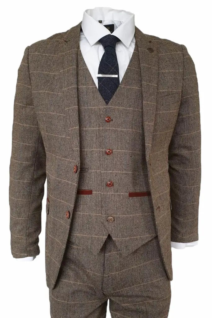 Peaky Blinders Outfit, 3-Piece Suit Peaky Blinders, Herringbone Brown Classic