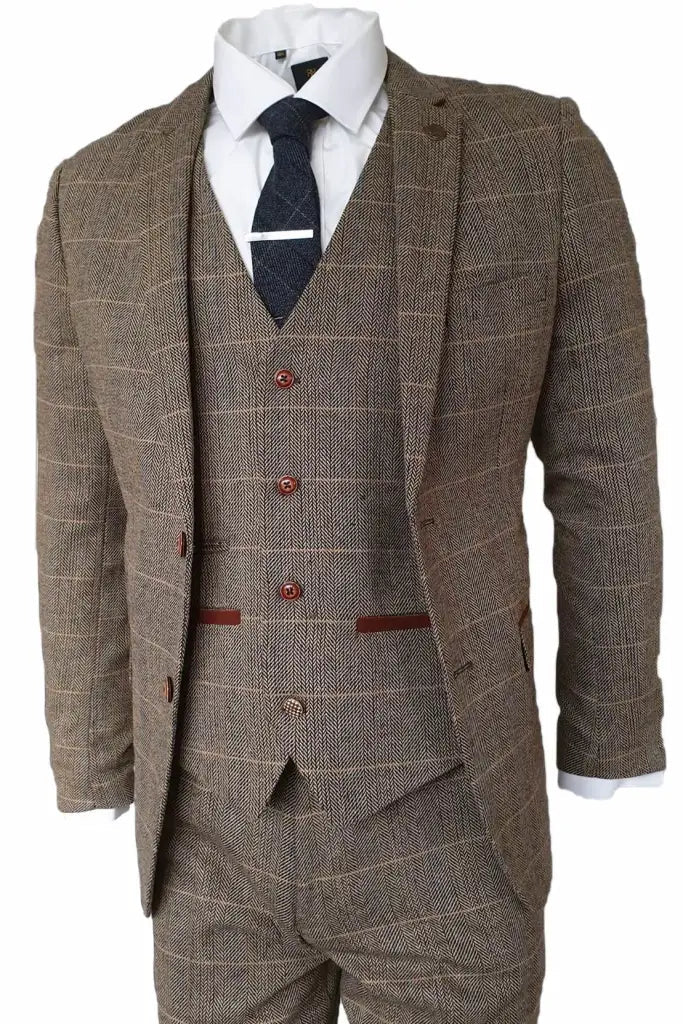 Peaky Blinders Outfit, 3-Piece Suit Peaky Blinders, Herringbone Brown Classic