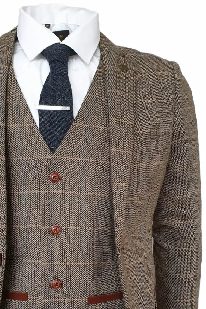 Peaky Blinders Outfit, 3-Piece Suit Peaky Blinders, Herringbone Brown Classic