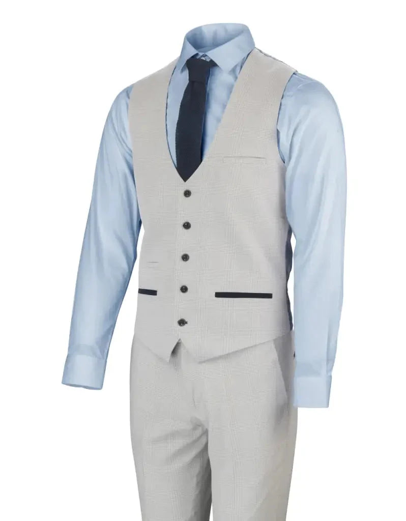 3-Piece White Men's Checkered Suit - Bromley Stone Suit