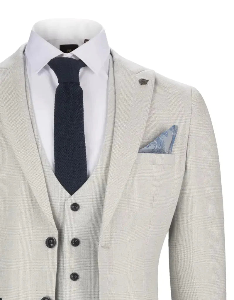 3-Piece White Men's Checkered Suit - Bromley Stone Suit