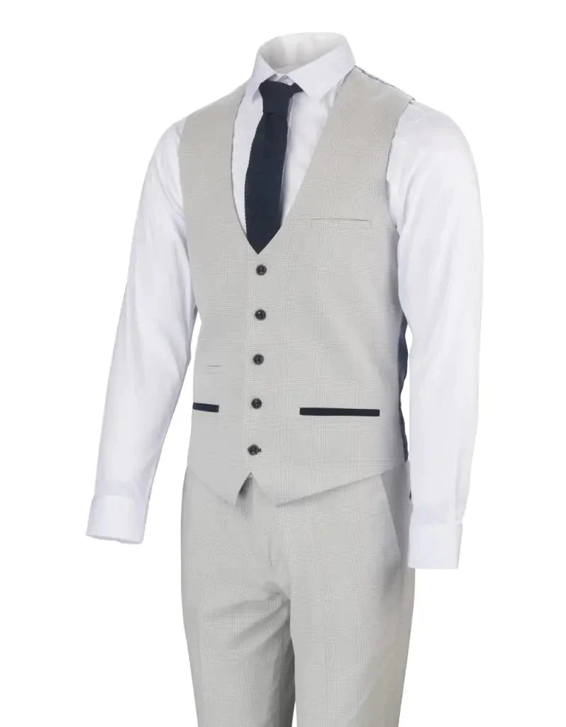 3-Piece White Men's Checkered Suit - Bromley Stone Suit