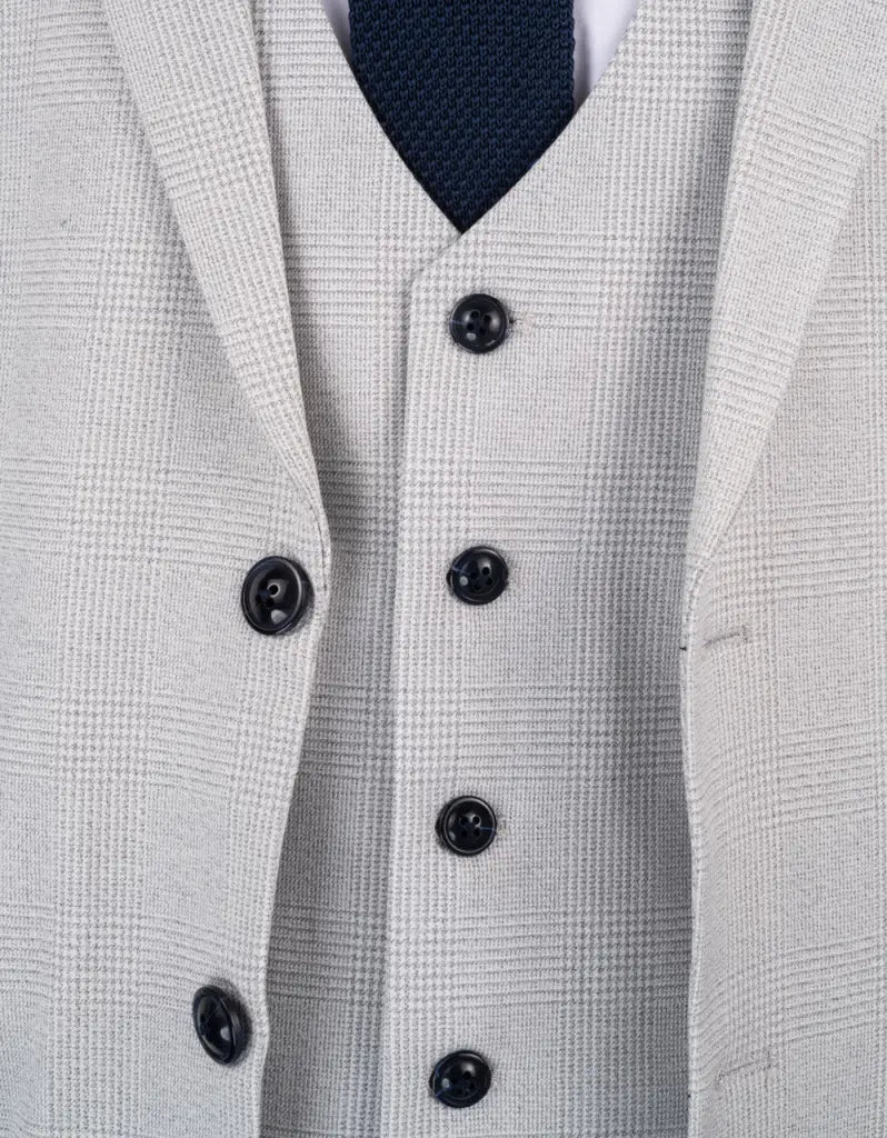 3-Piece White Men's Checkered Suit - Bromley Stone Suit