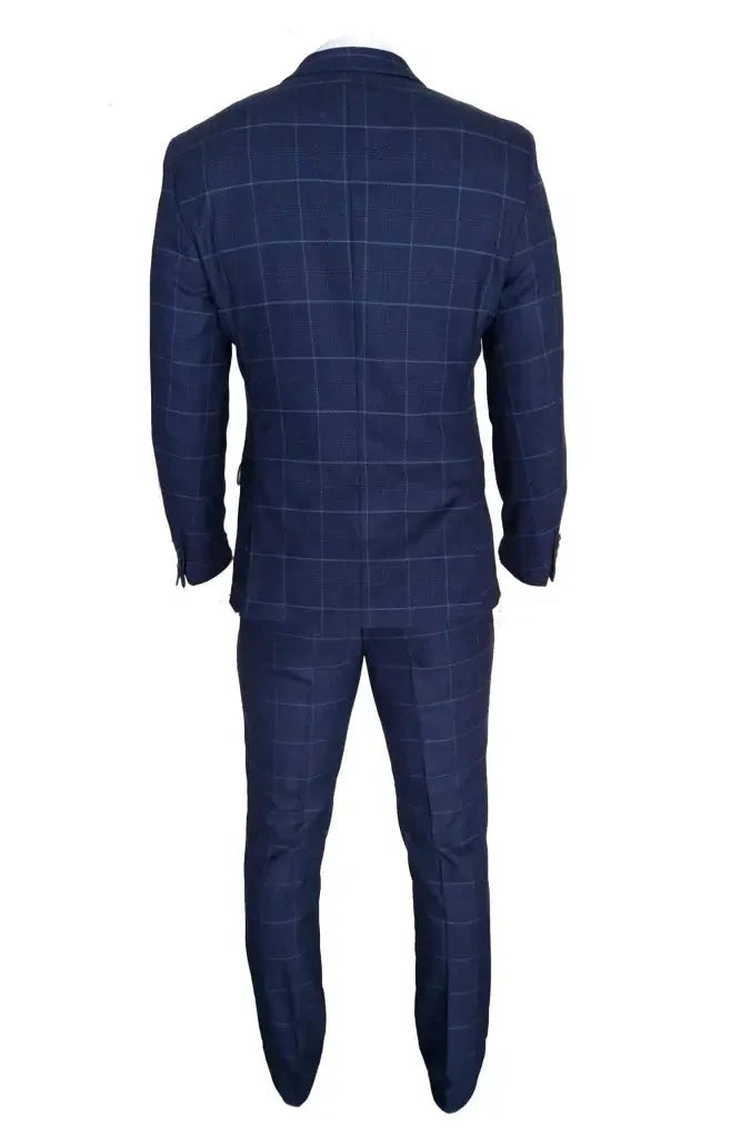 Navy Blue Men's Suit - 3-Piece Checkered Costume - Edison Navy