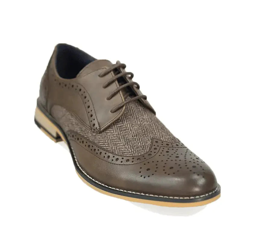 Dark Brown Tweed Brogue Shoes | Cavani Horatio Brown