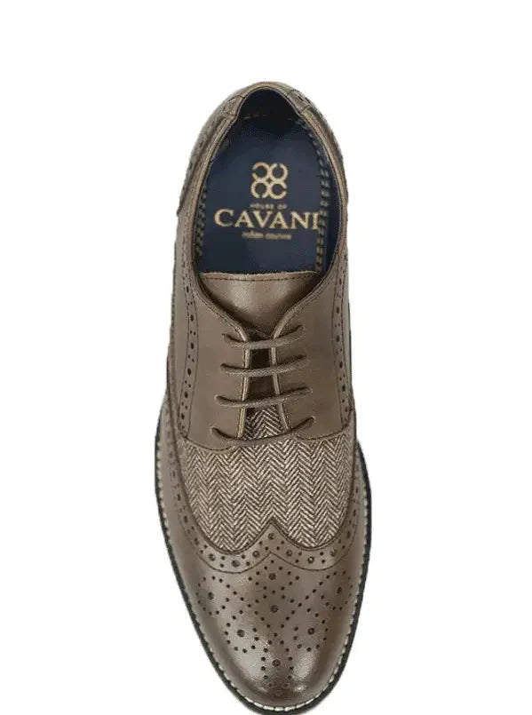 Dark Brown Tweed Brogue Shoes | Cavani Horatio Brown