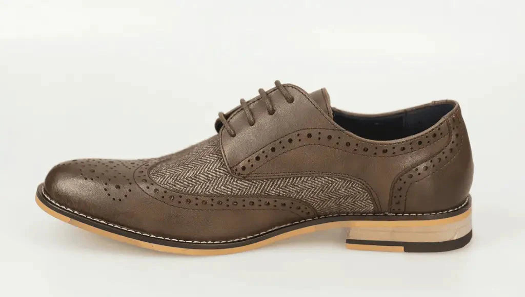 Dark Brown Tweed Brogue Shoes | Cavani Horatio Brown