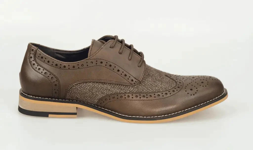 Dark Brown Tweed Brogue Shoes | Cavani Horatio Brown