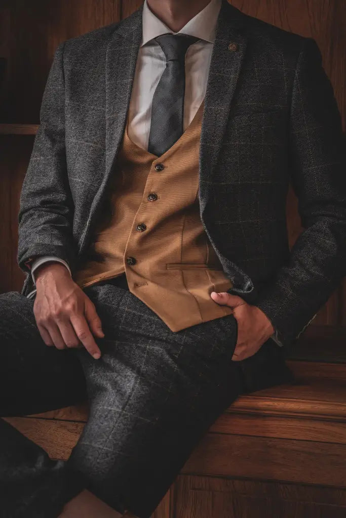 Three-Piece Blue Suit - Scott Blue Tan Match - Single Breasted