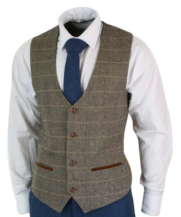 Three-Piece Suit Blue/Brown Herringbone