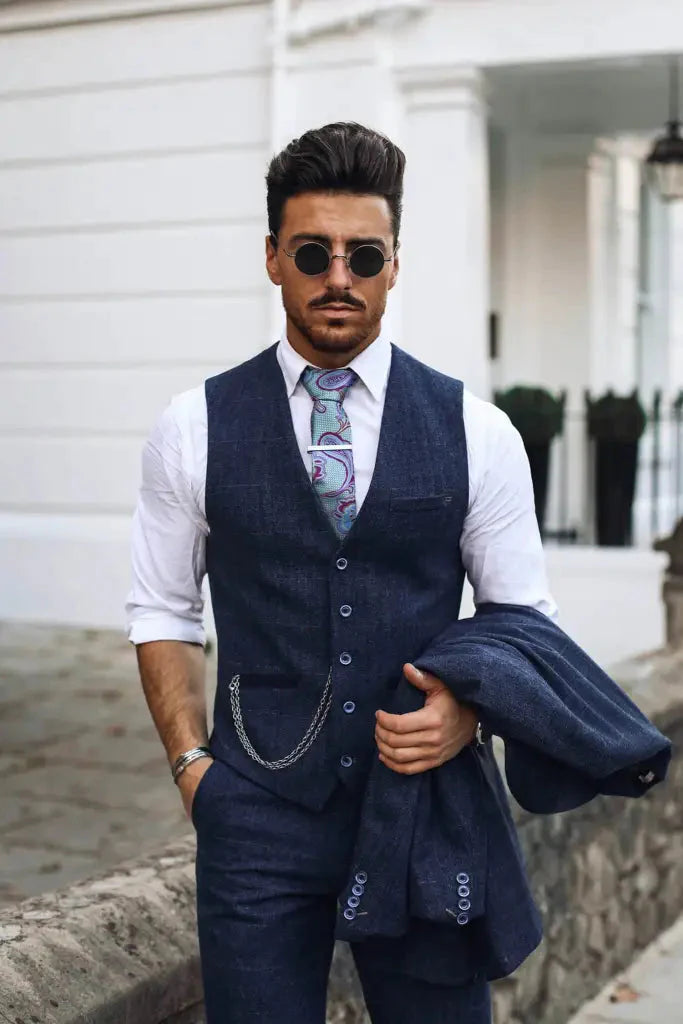 Cavani Three-Piece Suit Peaky Blinders Style - Carnegi Navy Tweed