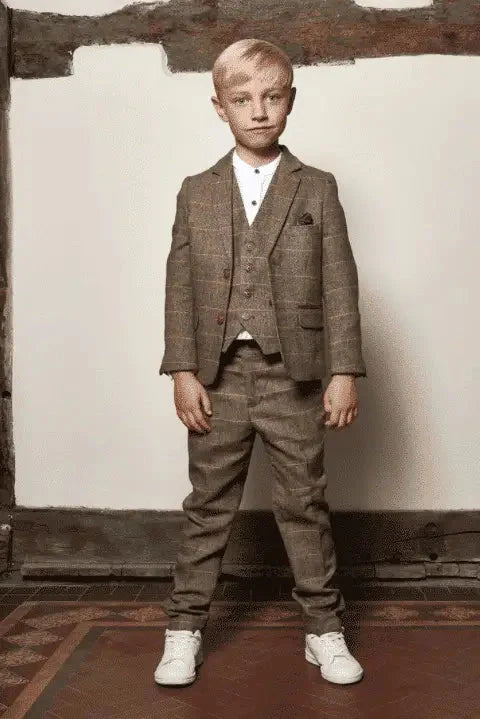 Three-piece suit for children - Tan Tweed - 1 year - children's