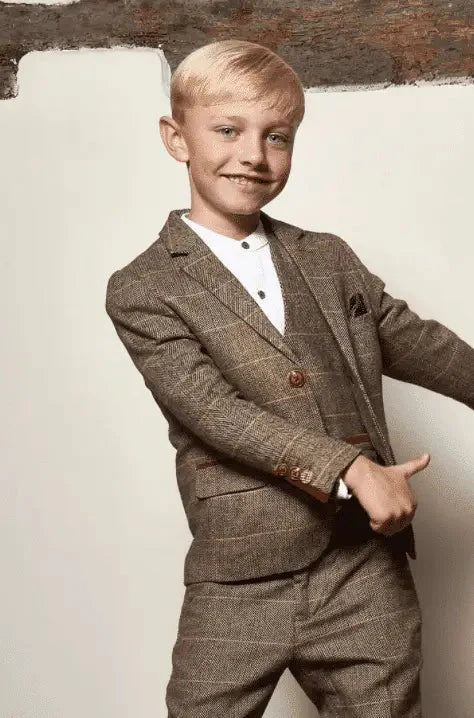 Three-piece suit for children - Tan Tweed - 1 year - children's