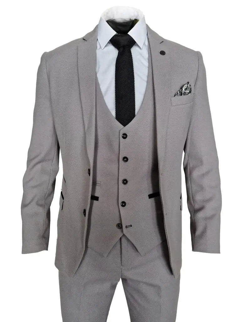 Gray 3-Piece Men's Checked Suit - Edwin Silver Suit