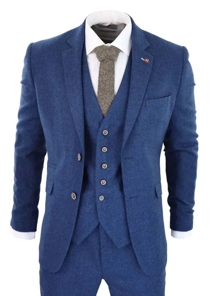 Men's Tweed Slim Fit Suit - Cavani Orson Blue