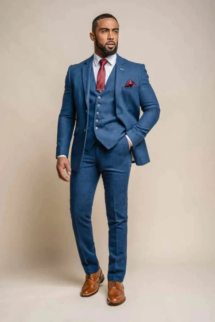 Men's Tweed Slim Fit Suit - Cavani Orson Blue