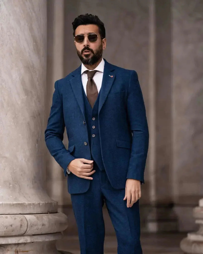 Men's Tweed Slim Fit Suit - Cavani Orson Blue