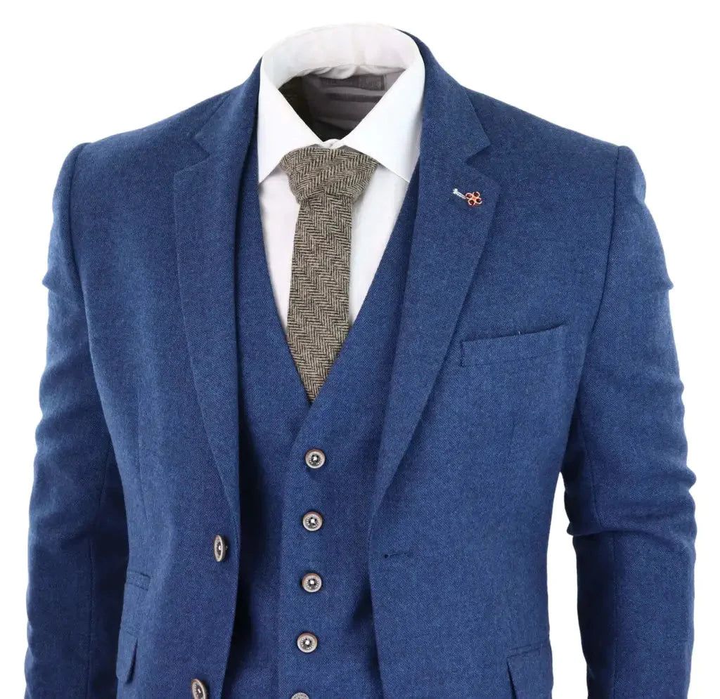 Men's Tweed Slim Fit Suit - Cavani Orson Blue