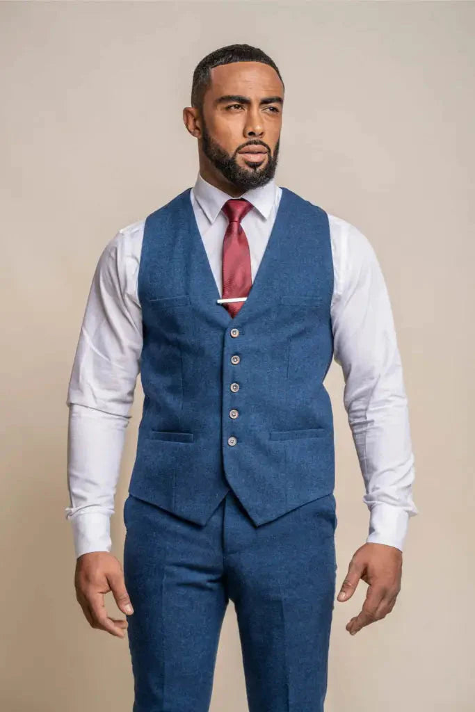 Men's Tweed Slim Fit Suit - Cavani Orson Blue