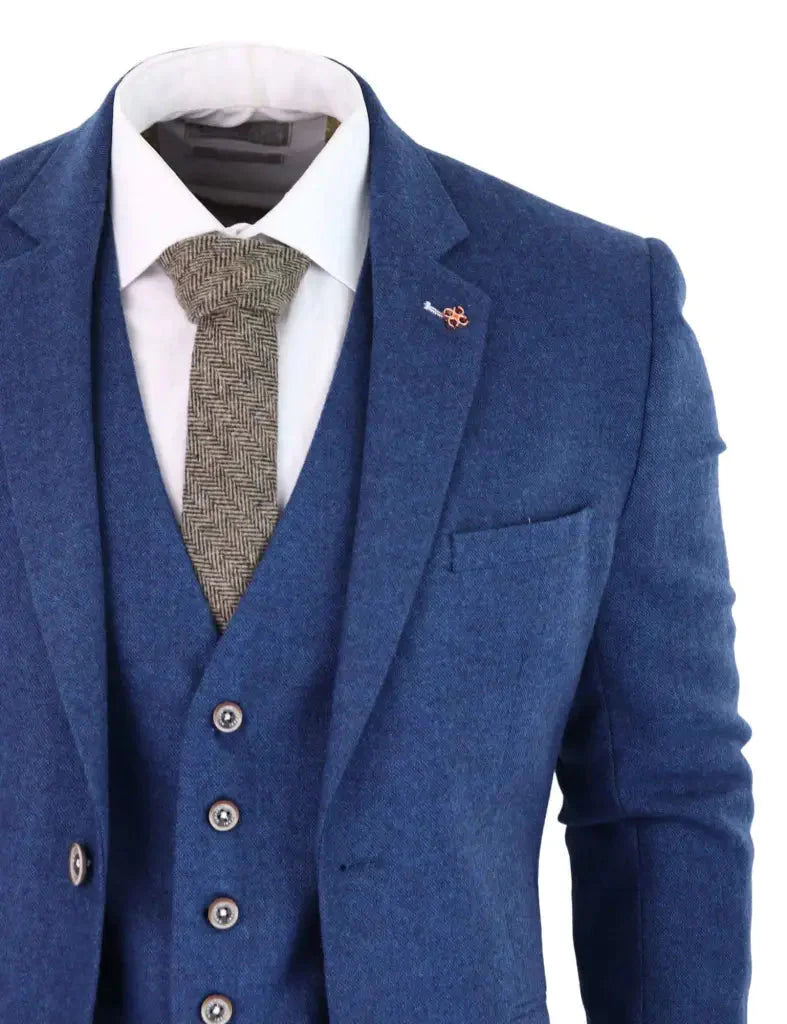 Men's Tweed Slim Fit Suit - Cavani Orson Blue