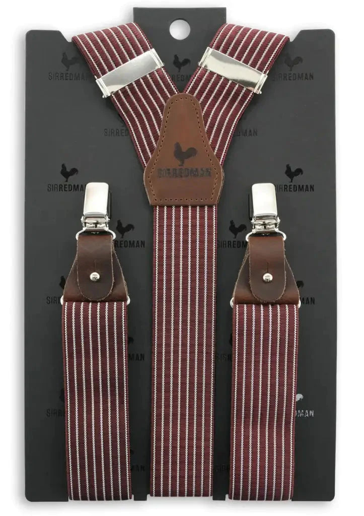 Classic Bordeaux Red Suspenders with Leather Loops - Suspenders