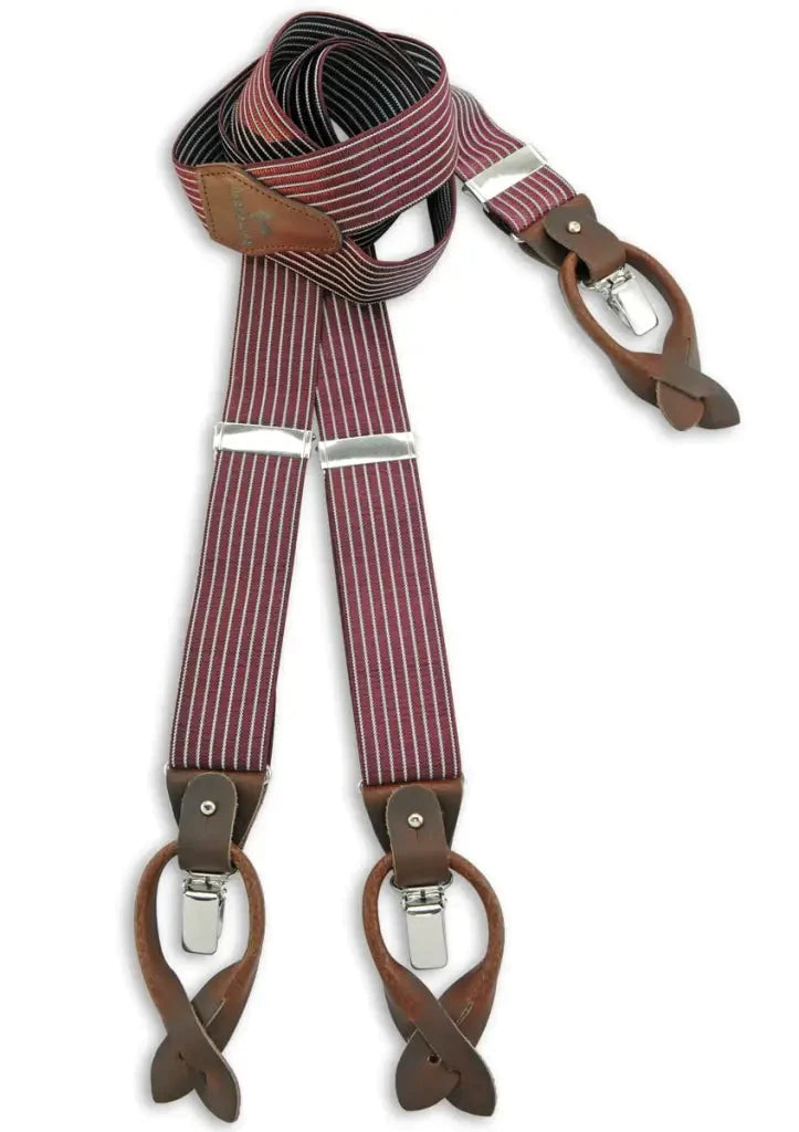 Classic Bordeaux Red Suspenders with Leather Loops - Suspenders