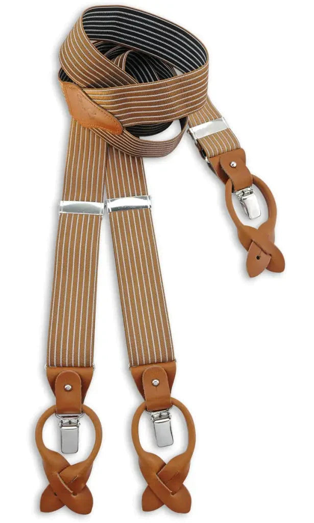 Classic Cognac Suspenders with Brown Leather Loops - Suspenders