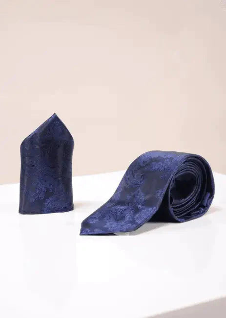 Marc Darcy Gentlemen's Set Navy Paisley Tie with Pocket Square