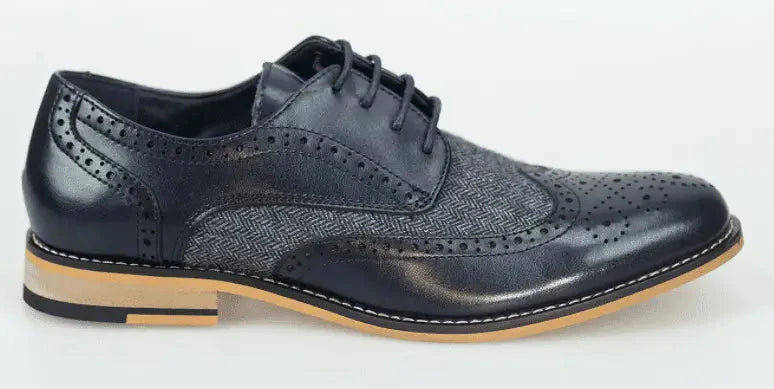 Navy Tweed Brogue Shoe | Cavani Horatio Tweed