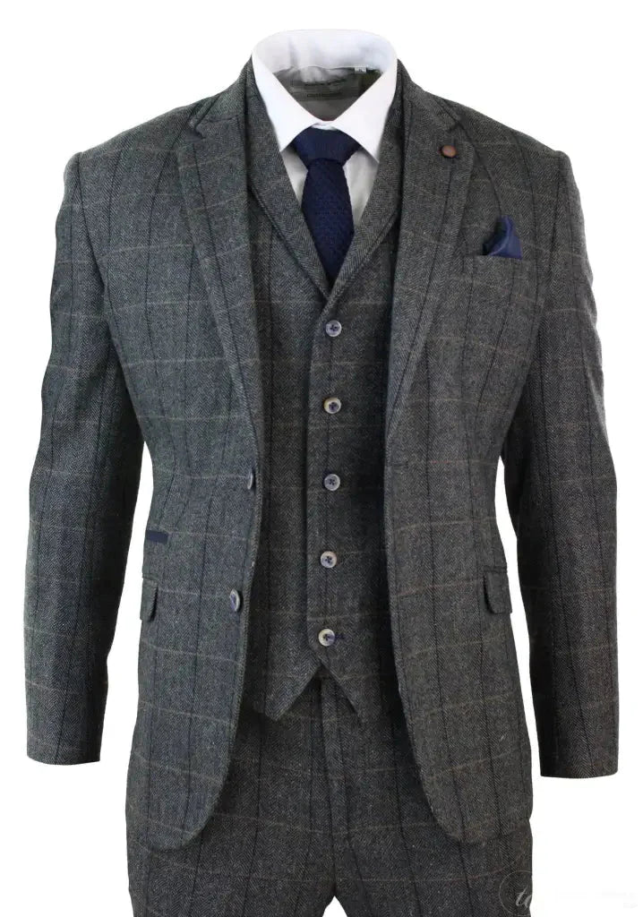 Peaky Blinders Grey Navy Suit, 3-Piece Set, Blazer, Waistcoat, and Trousers