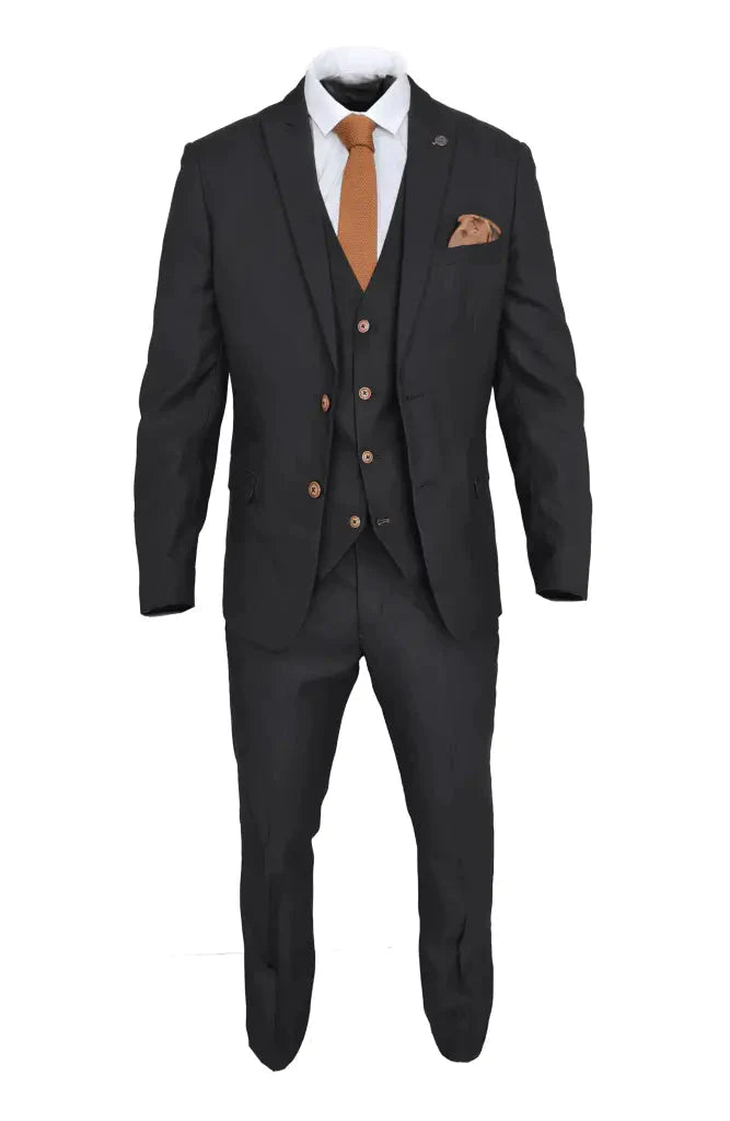 Black Suit - Max Single Breasted - Three-Piece Men's Suit